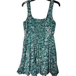 Land of the Free Women's Green Floral Tank Ruffled Lines Short Dress Large